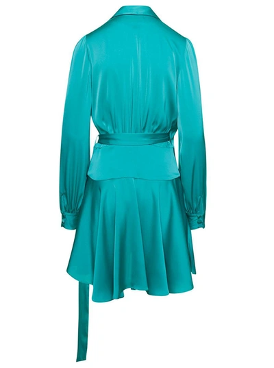 Shop Plain Mini Satin Turquoise-green Wrap Dress With Long Sleeves Woman