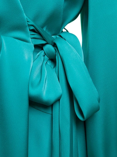 Shop Plain Mini Satin Turquoise-green Wrap Dress With Long Sleeves Woman
