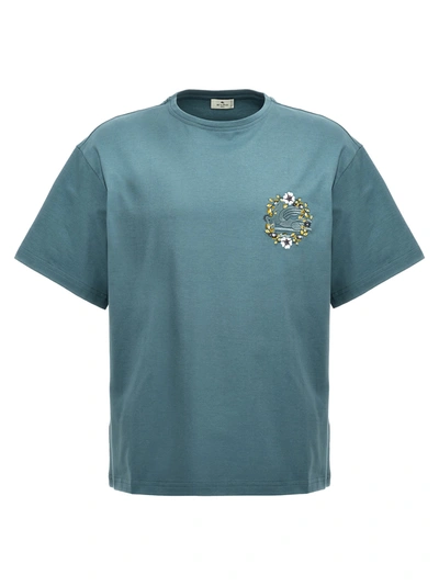 Shop Etro Logo Embroidery T-shirt Light Blue