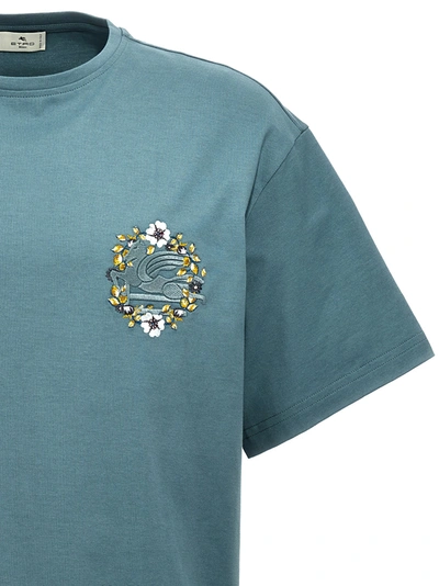 Shop Etro Logo Embroidery T-shirt Light Blue