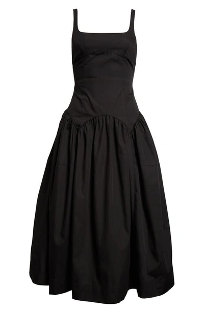 Shop Sandy Liang Cricket Cutout Pleated Midi Dress In Black
