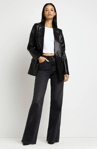 Shop River Island Double Breasted Faux Leather Blazer In Black