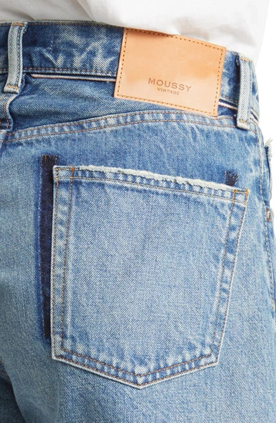 Shop Moussy Holmesdale Distressed High Waist Cutoff Denim Shorts In Blue