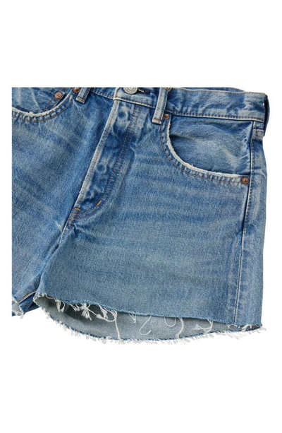 Shop Moussy Mililana High Waist Cutoff Denim Shorts In Blue