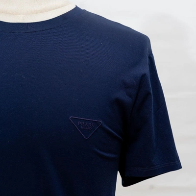 Pre-owned Prada Navy Men's T-shirt With Logo Patch