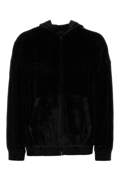 Shop Balenciaga Man Black Velvet Oversize Sweatshirt