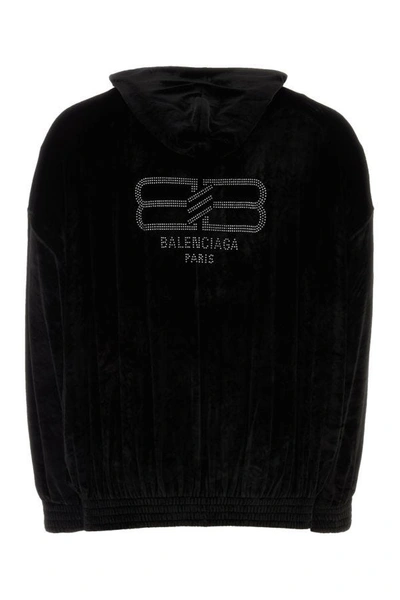 Shop Balenciaga Man Black Velvet Oversize Sweatshirt