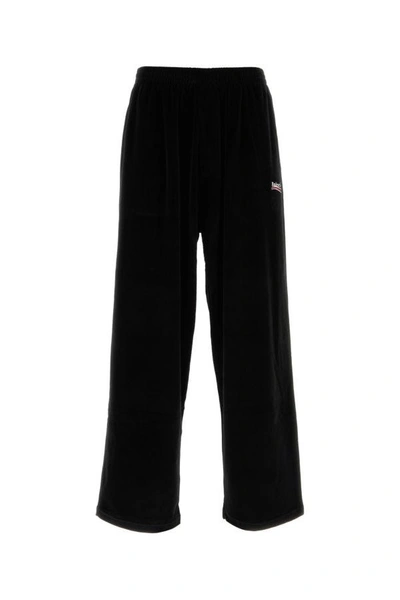 Shop Balenciaga Man Black Velvet Wide-leg Pant