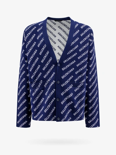 Shop Balenciaga Man Cardigan Man Blue Knitwear
