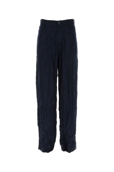 Shop Balenciaga Man Dark Bue Satin 5 Pocket Pant In Blue