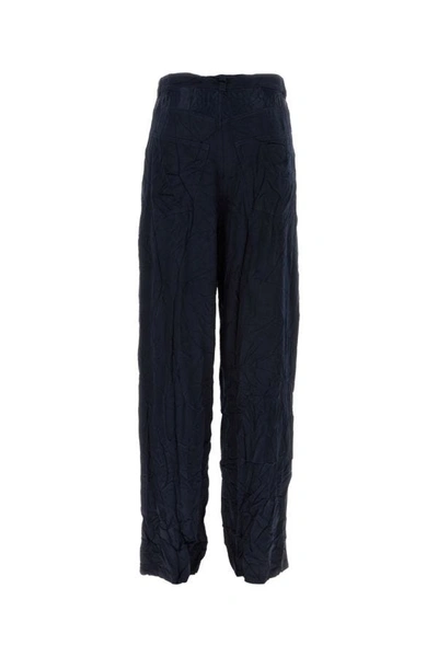 Shop Balenciaga Man Dark Bue Satin 5 Pocket Pant In Blue