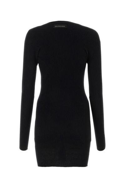 Shop Balenciaga Woman Black Cotton Mini Dress