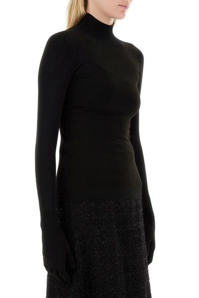 Shop Balenciaga Woman Black Stretch Nylon Sweater