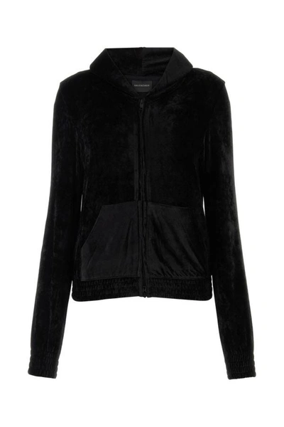 Shop Balenciaga Woman Black Velvet Sweatshirt