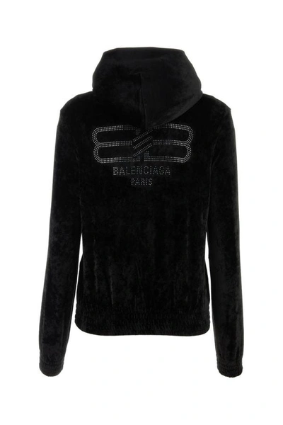 Shop Balenciaga Woman Black Velvet Sweatshirt