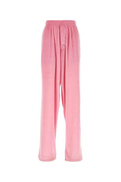 Shop Balenciaga Woman Pink Stretch Velvet Baggy Pant
