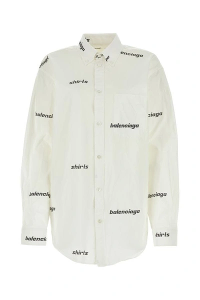Shop Balenciaga Woman Printed Cotton Shirt In White