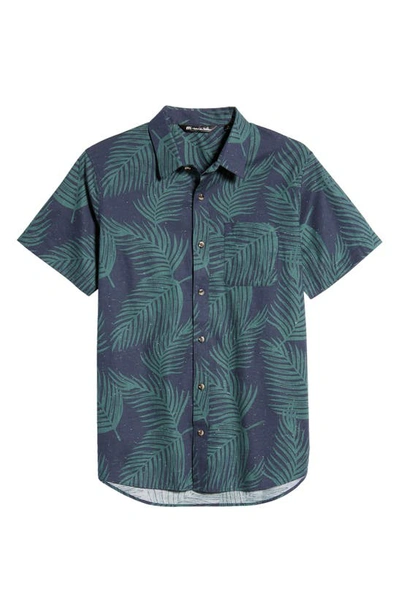 Shop Travis Mathew Travismathew Sugar Rim Frond Print Short Sleeve Stretch Cotton Button-up Shirt In Blue Nights
