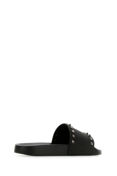 Shop Valentino Garavani Man Black Rubber Rockstud Slippers