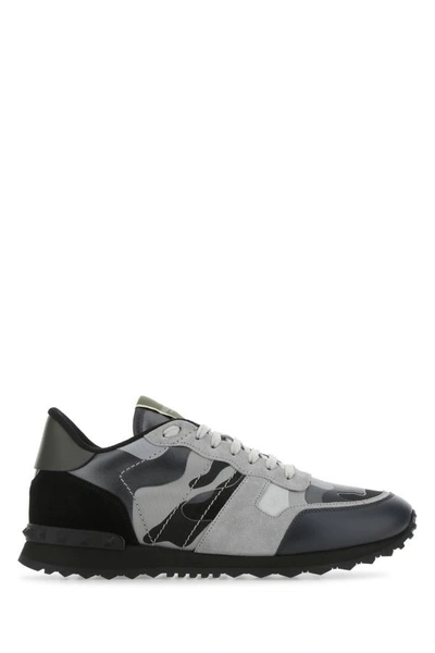 Shop Valentino Garavani Man Multicolor Fabric And Nappa Leather Rockrunner Camouflage Sneakers In Green