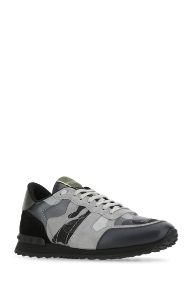 Shop Valentino Garavani Man Multicolor Fabric And Nappa Leather Rockrunner Camouflage Sneakers In Green