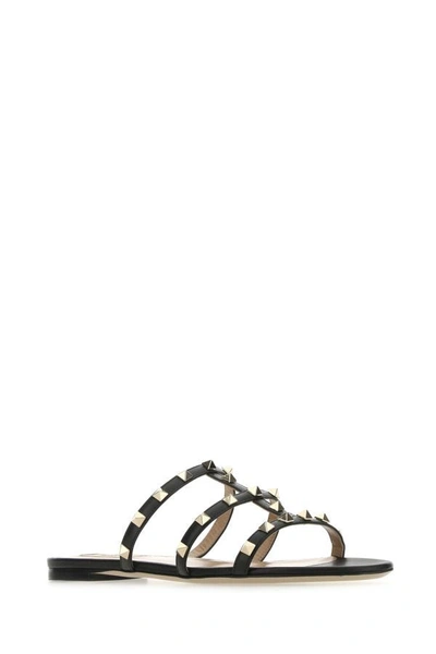 Shop Valentino Garavani Woman Black Leather Rockstud Slippers