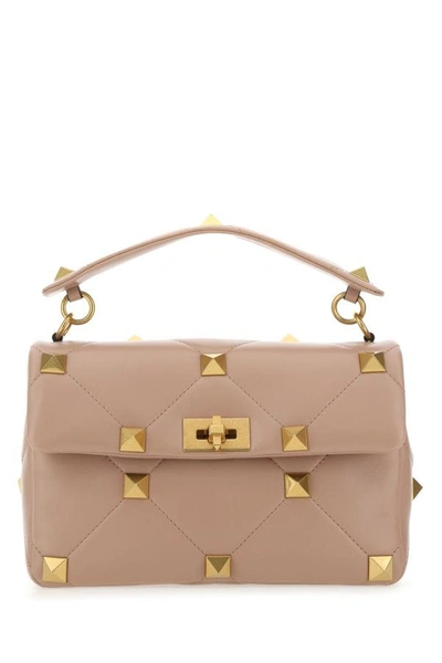 Shop Valentino Garavani Woman Powder Pink Nappa Leather Large Roman Stud Handbag