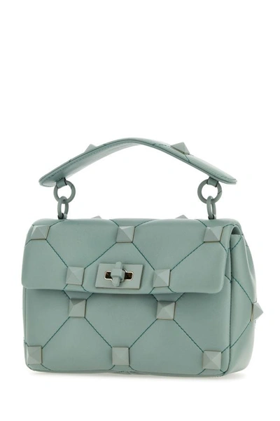 Shop Valentino Garavani Woman Sea Green Nappa Leather Medium Roman Stud Handbag