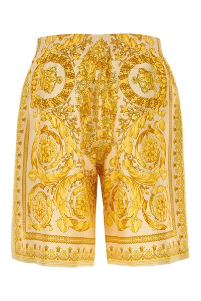 Shop Versace Man Printed Silk Bermuda Shorts In Multicolor