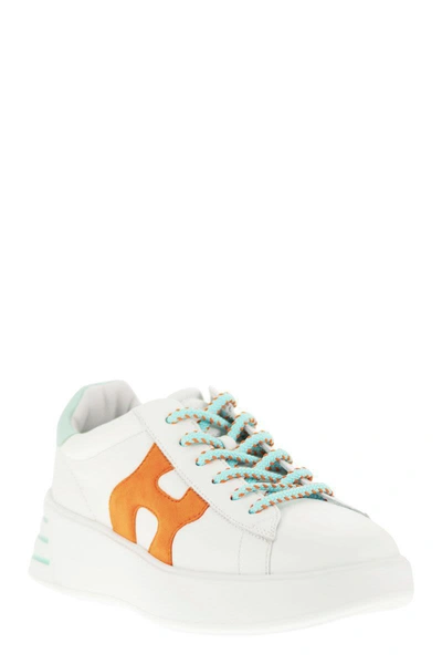 Shop Hogan Rebel - Sneakers In White/light Blue/orange