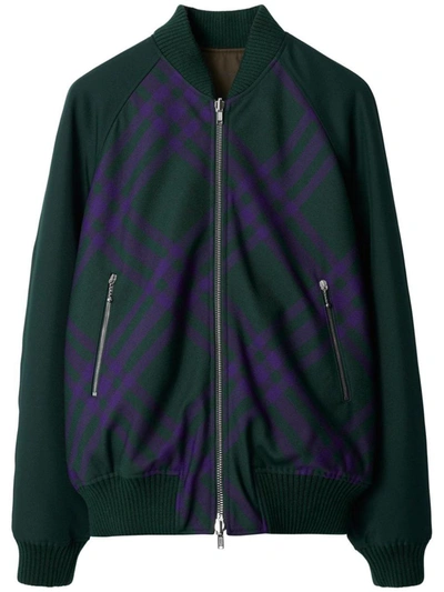 Shop Burberry Reversible Check Bomber Jacket Clothing In Green