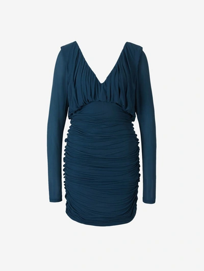 Shop Saint Laurent Ruched Mini Dress In Blue
