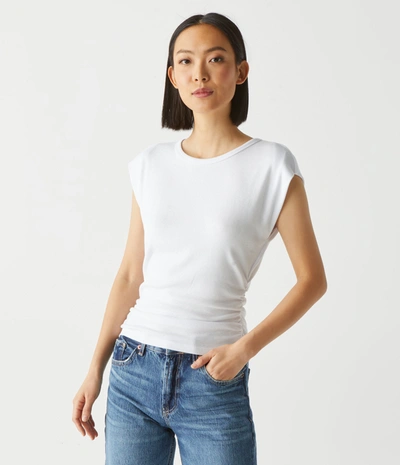 Michael Stars Joni Power Shoulder Rib Top In White
