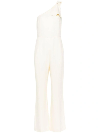 Shop Chloé Linen One Shoulder Jumpsuit In White