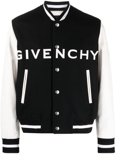 Shop Givenchy Wool Bomber Jacket In Black