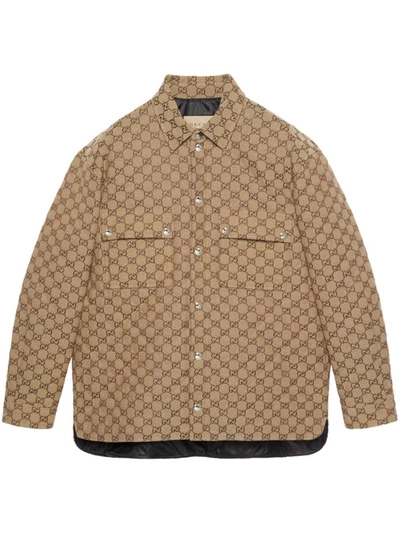 Shop Gucci Gg Canvas Shirt Jacket In Camel