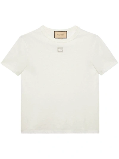 Shop Gucci Crystal-embellished Logo Cotton T-shirt In White