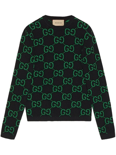 Shop Gucci Gg Supreme Wool Crewneck Sweater In Black