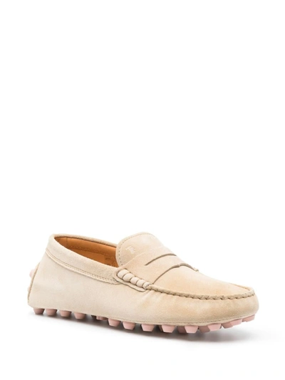 Shop Tod's Gommini Bubble Suede Driving Shoes In Beige