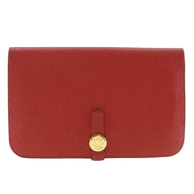 Shop Hermes Dogon Leather Wallet () In Red