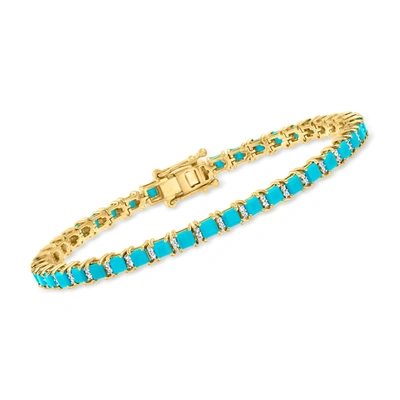 Ross-simons Turquoise And . Diamond Tennis Bracelet In 18kt Gold Over Sterling In Multi