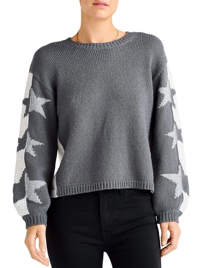 Shop Splendid Coming And Going Womens Ribbed Knit Printed Crewneck Sweater In Grey
