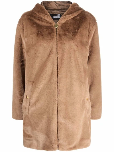 Shop Love Moschino Polyester Jackets & Women's Coat In Beige