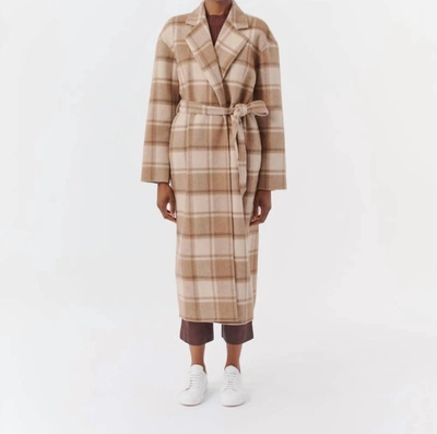 Shop Atm Anthony Thomas Melillo Plaid Flannel Oversized Wrap Coat In Natural Beige Multi