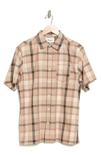 Shop Create Unison Linen & Cotton Button-up Shirt In Tan Multi