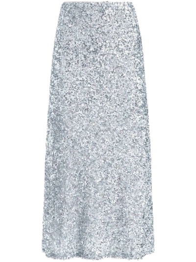 Shop Alice And Olivia Alice + Olivia Maeve Sequined Midi Skirt In Silver