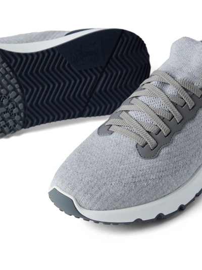 Shop Brunello Cucinelli Knitted Cotton Sneakers In Grey