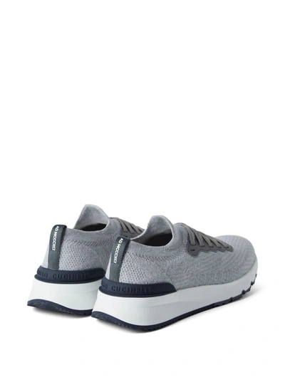 Shop Brunello Cucinelli Knitted Cotton Sneakers In Grey