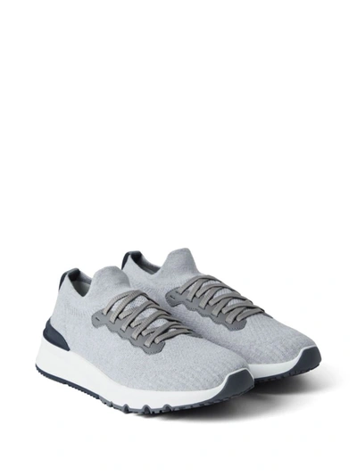 Shop Brunello Cucinelli Knitted Cotton Sneakers In Grey