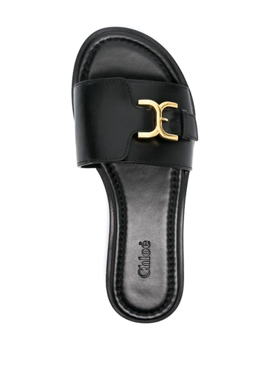 Shop Chloé Marcie Leather Flat Sandals In Black